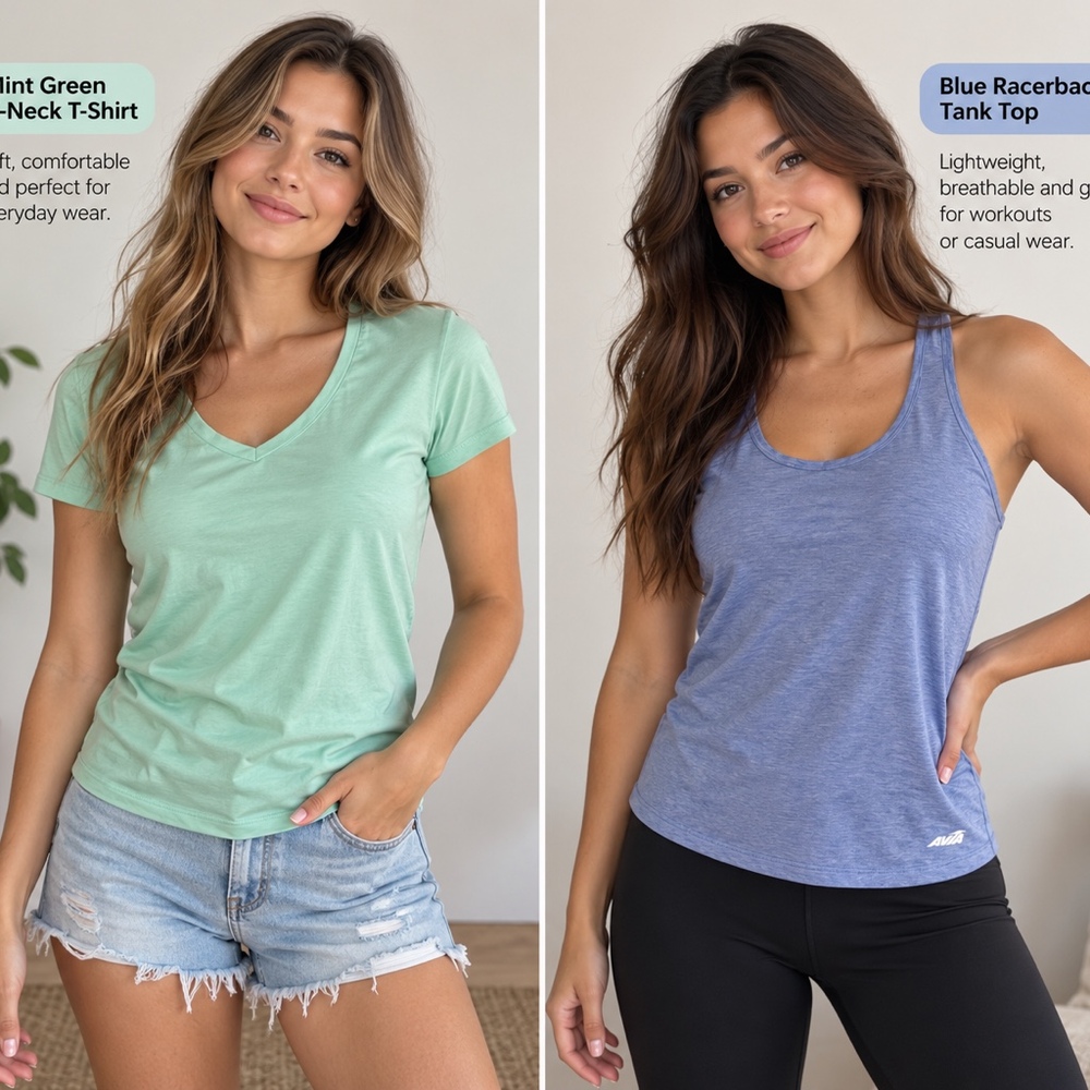 Women’s Eddie Bauer Mint V-Neck Tee & Avia Blue Athletic Tank Bundle